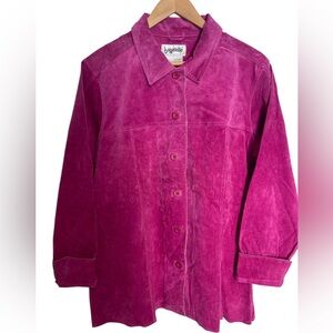 Bagatelle Genuine Suede Leather Shacket Women's XL Fushcia Button Up Shirt